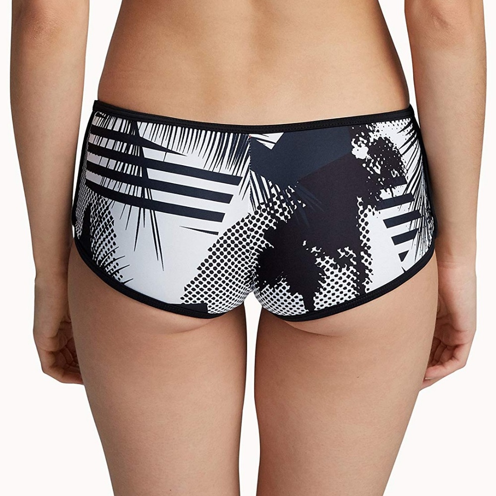 Black & White Palm-Print Swim Boyshort Bikini Bottom